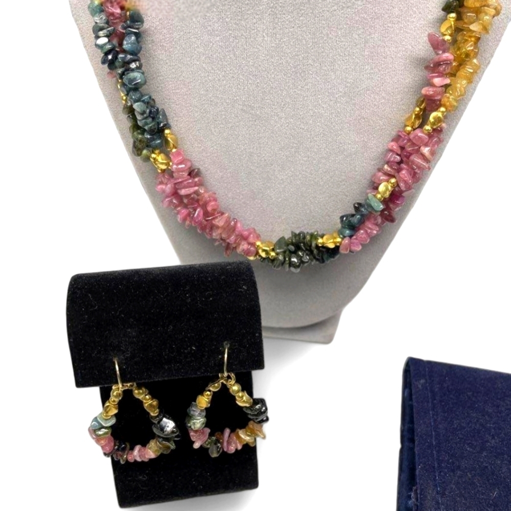 STAUER Semi-Precious Multi-Stone, 3 Piece Set - Necklace, Bracelet & Earrings